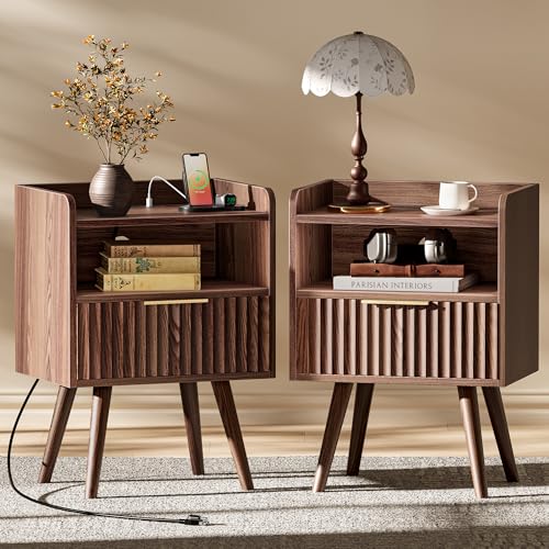 Huuger Nightstand Set of 2 with Charging Station, USB-C Port, End Tables