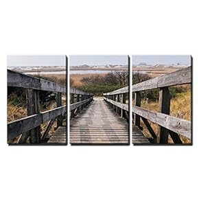 3 Piece Canvas Wall Art - Rustic Wood Staircase in The Wild - Modern Home Art Stretched and Framed Ready to Hang - 16"x24"x3 Panels