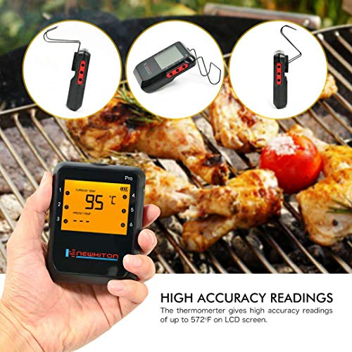 Newkiton Smart Wireless Meat Thermometer with 6 Stainless Steel Probes, APP Controlled Bluetooth Digital Thermometer for Cooking Smoker Grill Barbecue Oven Kitchen, Support iOS & Android