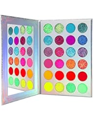 Neon Glitter Eyeshadow Palette Makeup,Afflano UV Glow Blacklight Highly Pigmented Palette Eye Shadow Pallets,Matte Bright Colorful Rainbow Blue Red Orange Purple Green Pressed Glitter Makeup Palettes