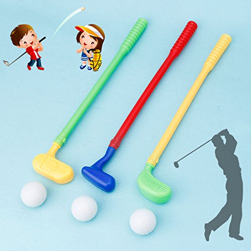 image for BKID 3PCs Mini Golf Clubs Golfer and Balls Toy Kids Golf Game Toy Outd