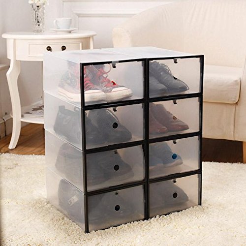 Easy Access Shoe Drawers (Pack of 8) Stacking Clear Folding Storage