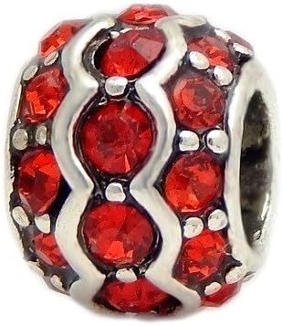 Cherityne Ruby Red Crystal Fits Pandora Bracelet Silver Plated Spacer Charm Bead