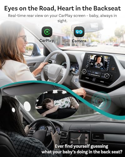 OTTOCAST Baby Car Camera &Wireless CarPlay Adapter,1080P HD Rear Seat Monitor Display on Car Screen,150°Wide Angle No-Glow Night View, Safety for Kids & Infants