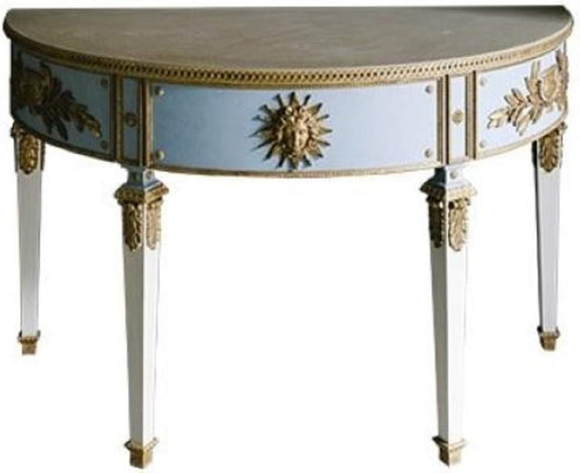 Casa Padrino Luxury Baroque Console Blue/White/Gold 150 x 75 x H. 91 cm - Handcrafted Half Round Antique Style Console Table