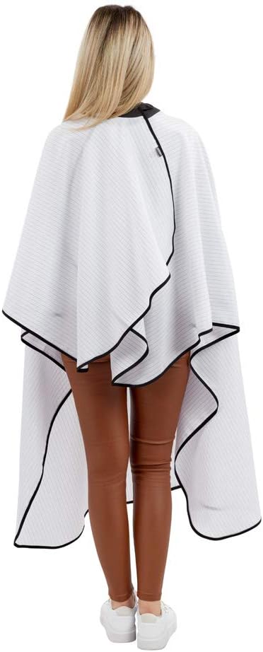 NeoCape Unigown PTFE Coated Hairdressing Gown - Premium Barber Cape with built-in Neoprene HairStop Collar (White Pinstripe) - Image 3