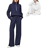 Women's Solid Color Cotton Half Zip Two-Piece Set, Women's 2025 Fall Travelwear Long Sleeve Sweatshirt Jogging Suit