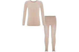 Kaerm Kids Girls Gymnastics Ballet Dance Thermal Underwear Suit Long Sleeve Base Layer Top and Pantyhose Leggings Set