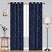 Deconovo Blackout Grommet Silver Pattern Printed Curtains, Navy Blue, 52W x 95L
