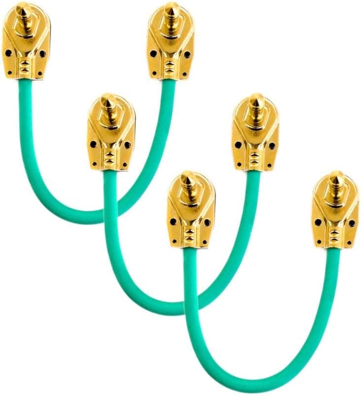 Guitar Patch Lead 6.35mm 1/4" Pancake Angled Jack/Effects Pedal FX Instrument Cable (Green, 0.15m, Pack of 3)