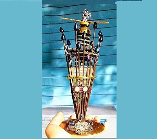 Handmade Flying Machine, Time Traveler, Dragon Steampunk Metal Air Ship w/ Blue Glass Points, Tooth Saw Blade, Coils, Copper Propellers, Jewelry OOAK