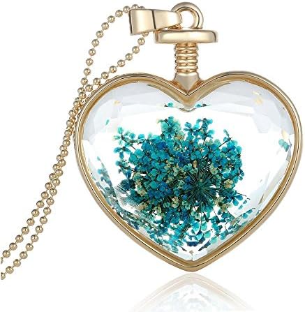 Liankee Chain Plant Pendant Jewelry Women Gold Plated Necklace Glass Locket Crystal