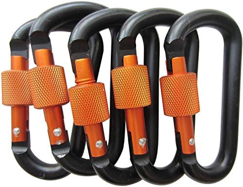 Sagenico 5pcs Aluminum Carabiner D-ring Key Chain Clip Hook for Camping, Climbing (Black2)