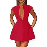 Cicy Bell Womens Sexy Deep V Neck Party Mini Dress Summer Cocktail Club A-line Going Out Birthday Dresses