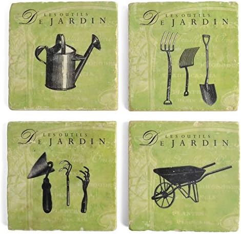 Amazon Com Studio Vertu Garden Tools Tumbled Marble Coasters Set Of 4 Home Kitchen