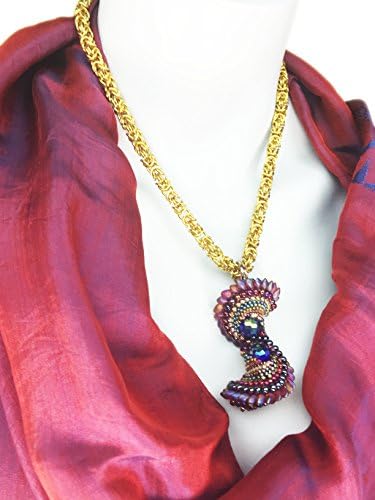 Leenou Handmade Beaded Red Gold Swirl Necklace and Earrings with Blue Crystals for Wedding Anniversary Gift Birthday