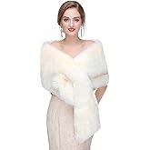 Anglacesmade Bridal Faux Fur Wrap Wedding Fur Stole with Brooch Evening Party Warm Shrug Cape