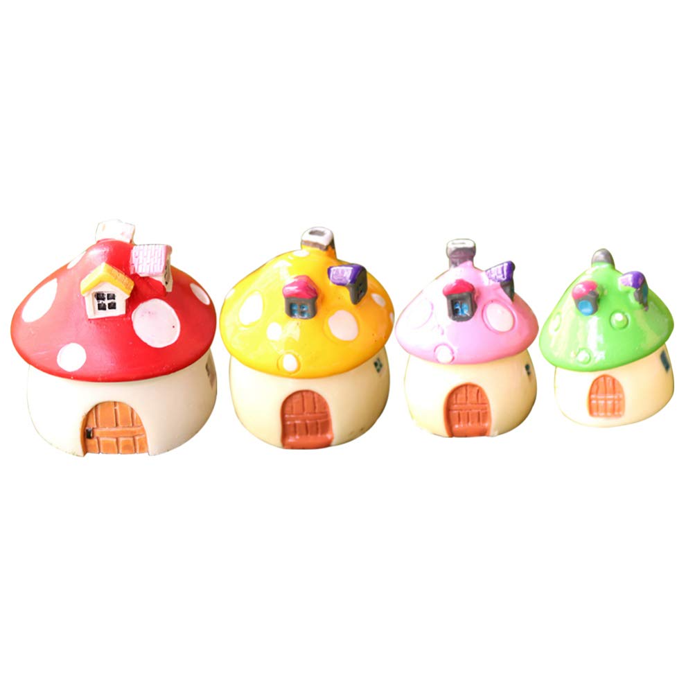 Toyvian Mini Mushroom Figurine Fairy Garden Figure Ornaments Resin Crafts for Micro Landscape Plant Pot Dollhouse Decor 4pcs