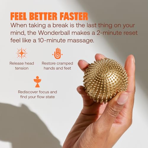 ShaktiMat Wonderball Acupressure Massage Ball, Cast in Brass with Natural Cork Rolling Mat & Stand included, Activate Trigger Points like Acupuncture to relieve Tension and Stress and help Relax