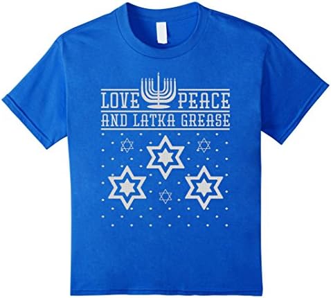 Kids Love Peace And Latka Grease Hanukkah Ugly Sweater Jewish Tee 10 Royal Blue