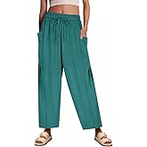 CARCOS Plus Size Pants Womens Summer Palazzo Pants Drawstring Wide Leg Harem Beach Pant with Pockets Vacation Outfits XL-5XL