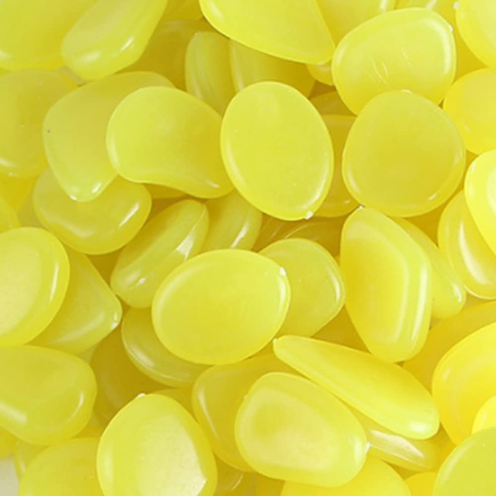MOCNT 300Pcs Yellow Glow in the Dark Pebbles Rock Luminous Cobblestones Glowing Pebbles Stones Garden Decor for Home Walkway Aquarium Fish Tank Decoration 17-13mm