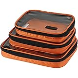 Dopobo 3 PCS Men Women Portable High Capacity Transparent Travel Toiletry Bags Set Wash Gargle Bag Storage Bags Kit Toilet Pouches for Hiking Camping Traveling Business Trip (Orange)