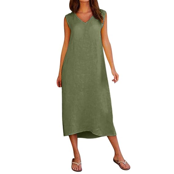 Robe Longue De Plage En Lin Et Coton Décontractée Femme Eté
