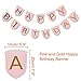 Pink and Gold Birthday Decorations with Banner Balloons Tissue Flowers Fringe Curtain for Girls 1st Birthday Party