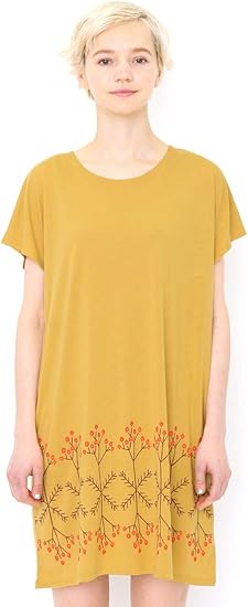 Amazon グラニフ Graniph ラウンドネック 半袖 ワンピース リフレクテッド フラワー イエロー レディース Lady F G112 ワンピース チュニック 通販