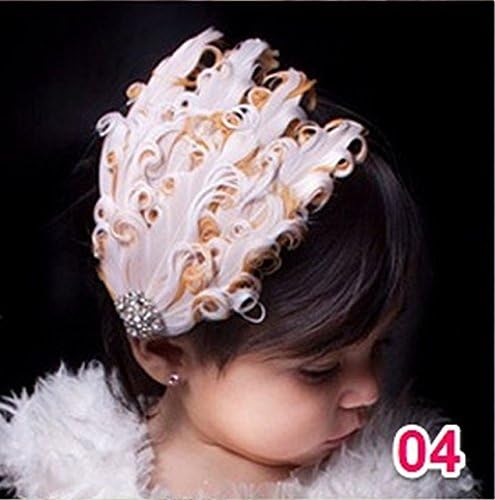 Baby Cute Cream Headband with Feather and Cystal for Little Princess