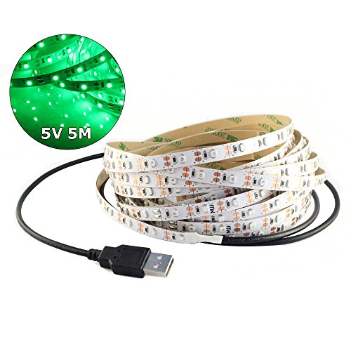 5V USB LED Strip Light 5M SMD 3528 with 3M Tape for TV Computer Backlighting (5M,3528,Non-waterproof, Green)