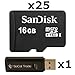 25 PACK - SanDisk 16GB MicroSD HC Memory Card SDSDQAB-016G (Bulk Packaging) LOT OF 25 with USB 2.0 MicoSD & SD Memory Card Reader 