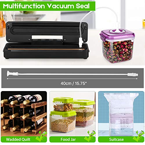 Uten Vacuum Sealer Machine, Automatic Food Sealer for Preservation with Air Suction Hose, Compact Design, Dry Moist Food Modes, Safety Certified, Led Indicator Lights - Black