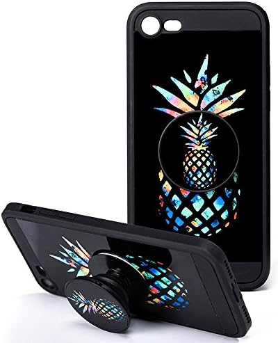 iPhone 7 Cases,iPhone 8 Case,Pineapple Black Cases with Pop up Kickstand and Grip Cases Fashion Protective Shockproof Anti-Scratch TPU Soft Bumper Silicone Black Cover Cases for iPhone 7/8 4.7 inch