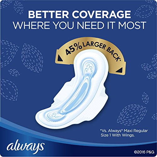 Always Maxi Size 4 Overnight Pads with Wings, Unscented, 33 Count