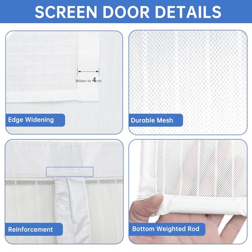 White Magnetic Screen Door Fits Door Size 32x80in Screen Size 34x82in Heavy Duty Mesh Full Frame With Magic Tape