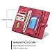 RAYTOP® [Magnetic Removable Phone Case + [11 Card Holders] + [4 Large Pockets] PU Leather Wallet for Samsung Galaxy S7 Edge [Magnet + Zipper + Button Closure] Dark Red Color Large Capacity Premium
