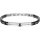 Feifuli Black&Silver Bracelets for Men, Link Chain Stainless Steel Bracelet for Men, Charm Jewelry for Birthday Annivesary Fathers Day Valentines, Dad Husband Boyfriend,Casual Trendy Cool Adjustable