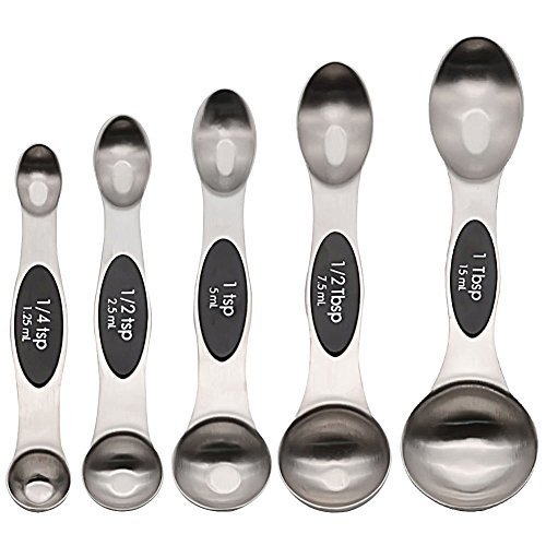 GreeSuit Set of 5 Measuring Spoons Double Sided Stainless Steel for Liquid and Dry Ingredients, Cooking and Baking