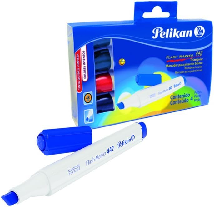 Pelikan Flash Marker 442 Triangular Whiteboard Markers, 4 per Pack
