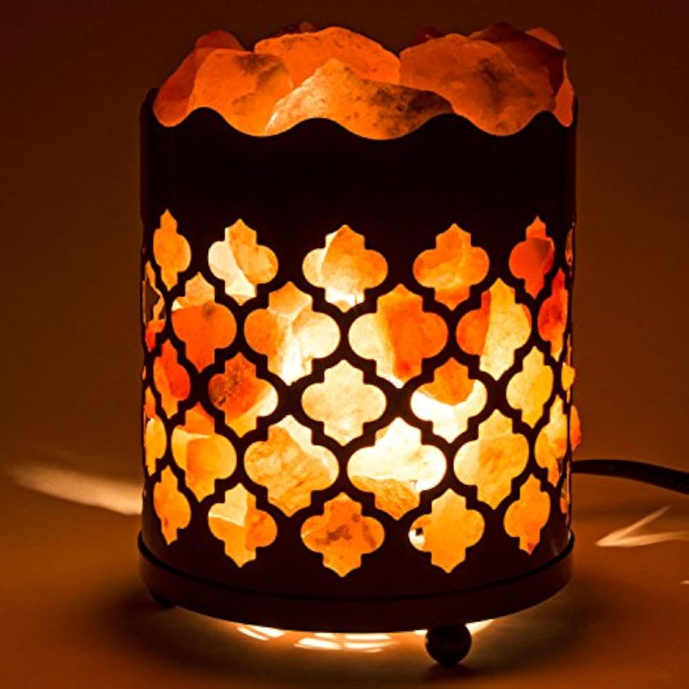 Natural Himalayan Salt Lamp Chunks In Cylinder Design Metal Basket