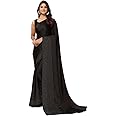 SIRIL Women's Dyed, Lace Georgette Saree with Unstitched Blouse (Free Black)