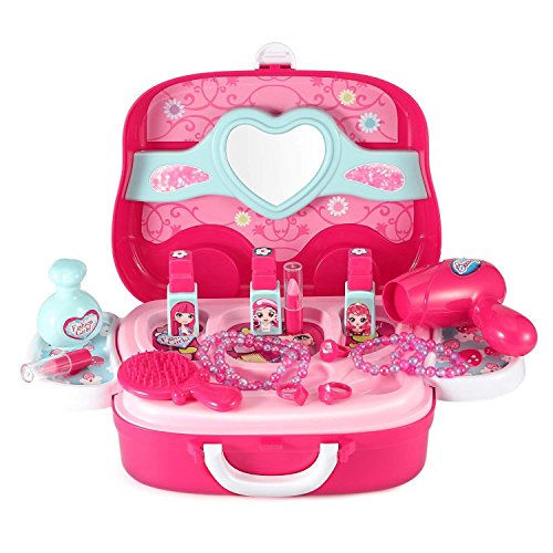 Little Girls Pretend Makeup Kit Cosmetic Pretend Play Set Kids Beauty Salon Makeup Set Toy for Children Best Gift Set with Mirror
