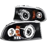 ZMAUTOPARTS LED Halo Projector Headlights Black Compatible with 1997-2004 Dodge Dakota / 1998-2003 Durango