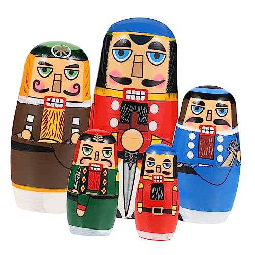 SUPVOX Hand-Painted Wooden Nesting Dolls Nutcracker Stacking Toys Home Decor Craft for Boys and Girls