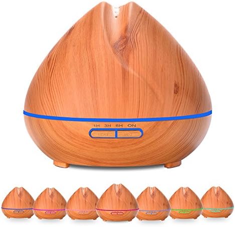 Kumiba 550ml Essential Oil Diffuser Aroma Diffuser ,Wood Grain Ultrasonic Humidifier Cool Mist Diffusers with 7 Color LED Lights for Home Yoga Office,Waterless Auto Shut-off (Wood Yellow)