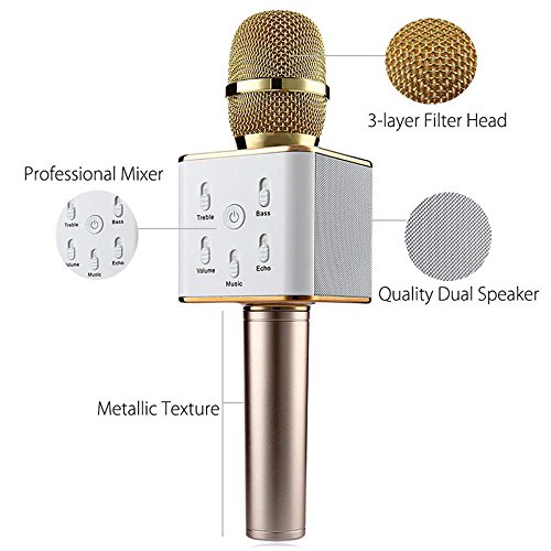 Templeton-3-in-1-Wireless-Karaoke-Microphone-w-Built-In-Bluetooth-Speaker-Echo-Effects-Functions-Use-w-iPhone-Apple-Android-PC-Smartphones-w-Free-Cell-Phone-Lyrics-Holder