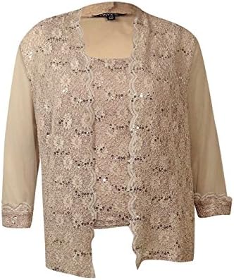 Onyx Nite Women's 2PC Scalloped Sequin Lace Blouse Set (XXL, Almond)