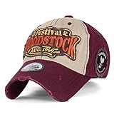 ililily WOODSTOCK August 1969 Vintage Patch Trucker Hat Cotton Baseball Cap , Burgundy